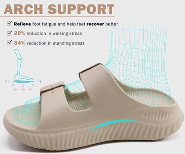 Жіночі сандалії KuaiLu для відновлення, спортивні слайдери з підтримкою склепіння стопи, ортопедичні, для фасціїту п'яткової кістки, товсті літні сандалії (бежеві, 38 EU)