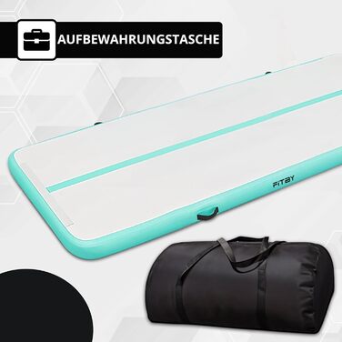 Гімнастичний надувний мат Airtrack 3м – для дітей та дорослих – з електричним насосом, для йоги та фітнесу, білий/бірюзовий