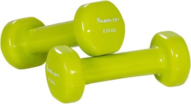Набір гантелей MOVIT 2 шт. по 0,75 кг, вінілові, світло-зелені, короткі, для фітнесу та тренувань, різновиди ваг та кольорів