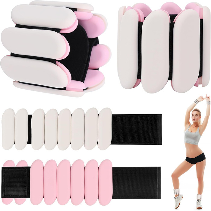 Ваги для зап'ястя та щиколоток - 1 пара (по 0,45 кг кожна) | Регульовані ваги для зап'ястя та щиколоток, силіконові браслети для рук та ніг для жінок | Для йоги, танців, пілатесу, плавання, ходьби та тренажерного залу (Weiß)