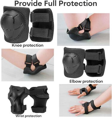 Дитячий шолом KAMUGO для велосипеда та самоката, 2-8 років, з захистом колін, ліктів та зап'ясть (Чорний матовий)