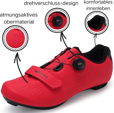 Чоловічі велотуфлі Milazzo для шосе, MTB та велотренажера – дихаючі, сумісні з SPD, SPD-SL та Look Delta педалями, червоні, 46 EU