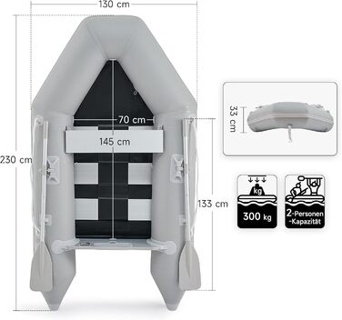 Надувне човен Dartmoor для 2 дорослих: сірий човен з алюмінієвим дном, веслами та насосом (230x130x33 см)