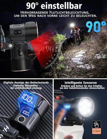 Ліхтар на лоб ASORT LED 120000 Lumen, перезаряжається, 4 режими, водонепроникний IP67, для кемпінгу, риболовлі та активного відпочинку