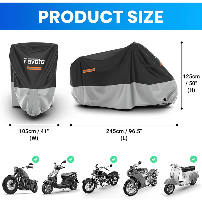 Водонепроникний чохол для мотоцикла Favoto XXL (245x105x125 см) - захист від вітру та дощу