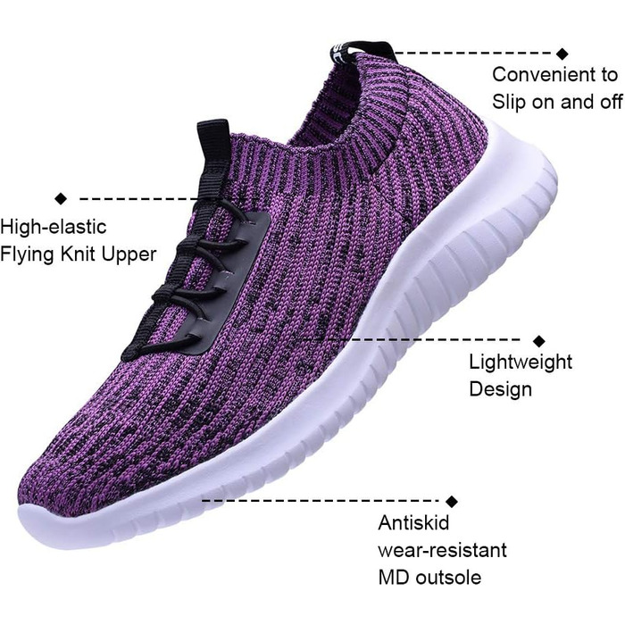 Кросівки жіночі TIOSEBON slip-on, фіолетові, легкі, дихаючі, для спорту та прогулянок, розмір 44 EU