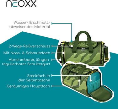Дитяча спортивна сумка neoxx з відділенням для вологих речей, для дівчаток і хлопчиків, дорожня та тренувальна сумка для школи, фітнесу, плавання (зелена)