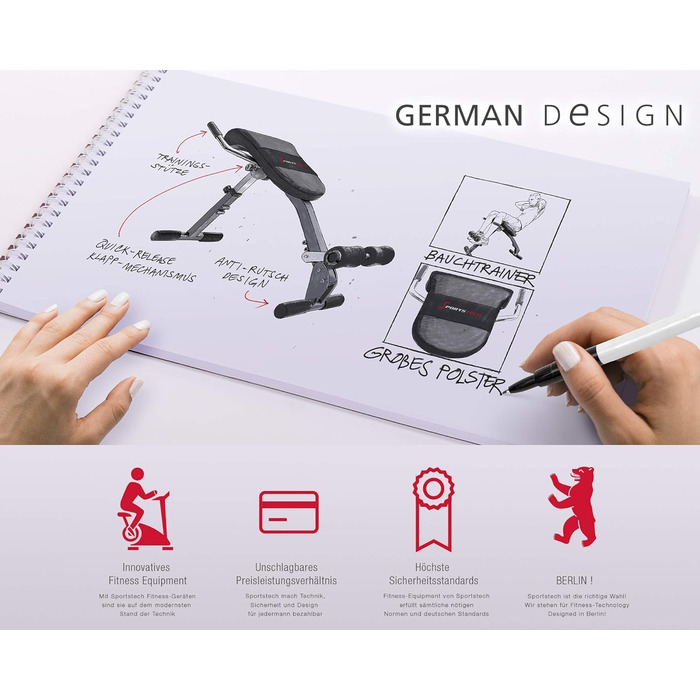 Складана та регульована лава для тренувань Sportstech 3в1 (BRT200) – для пресу, спини та ніг | До 130 кг | Сірий колір