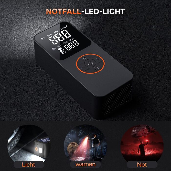 Портативний електричний компресор ZORUMAN 150 PSI з акумулятором 10000mAh, манометром та LED-ліхтарем для авто, велосипедів, мотоциклів і м'ячів