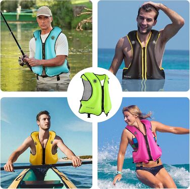 Надувна рятувальна жилетка для дорослих, до 100 кг та 150-200 см, регульована двокамерна, висока видимість для каяку, SUP, серфінгу, дайвінгу (відповідно до стандарту ЄС) Помаранчевого кольору