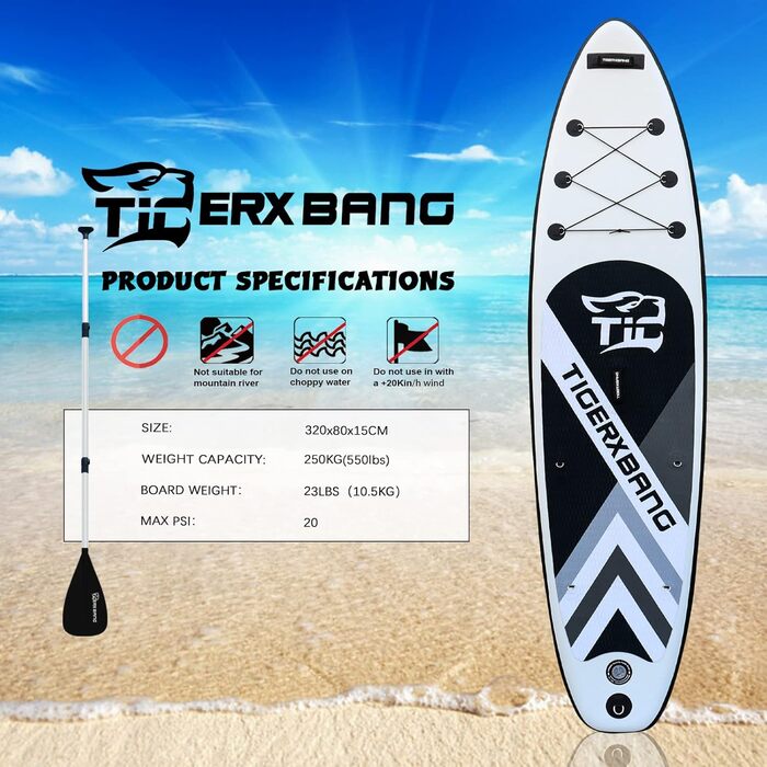 Надувна SUP-дошка Tigerxbang з повним комплектом весла та аксесуарів для сапсерфінгу