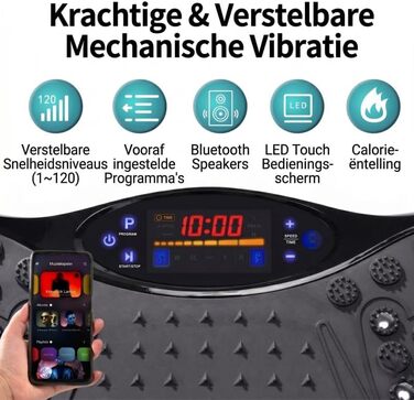 Віброплатформа для тренувань з Bluetooth та магнітною акупресурою, 120 рівнів інтенсивності
