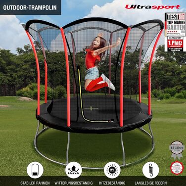 Батут Ultrasport Uni-Jump 305 см з захисною сіткою для дітей, сертифікований TÜV Rheinland, комплект: мат, оцинковані пружини, м'які стійки, Lotus