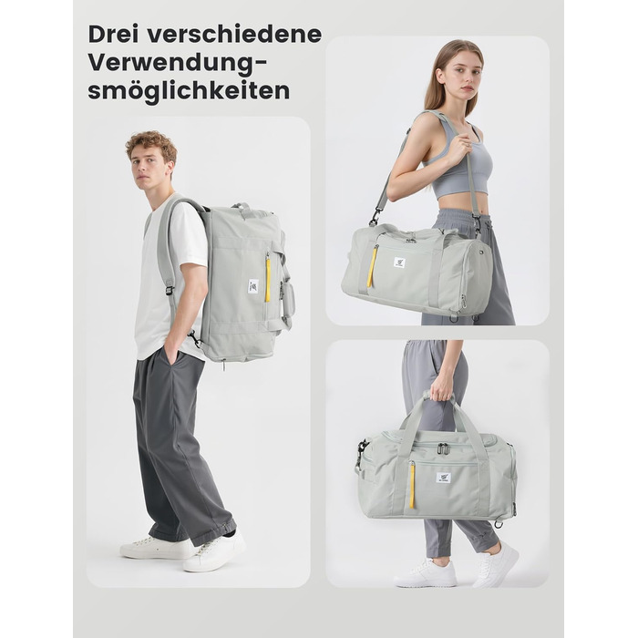 Спортивна сумка SKYSPER 40л з рюкзак-функцією, для спортзалу, подорожей, басейну, сіра