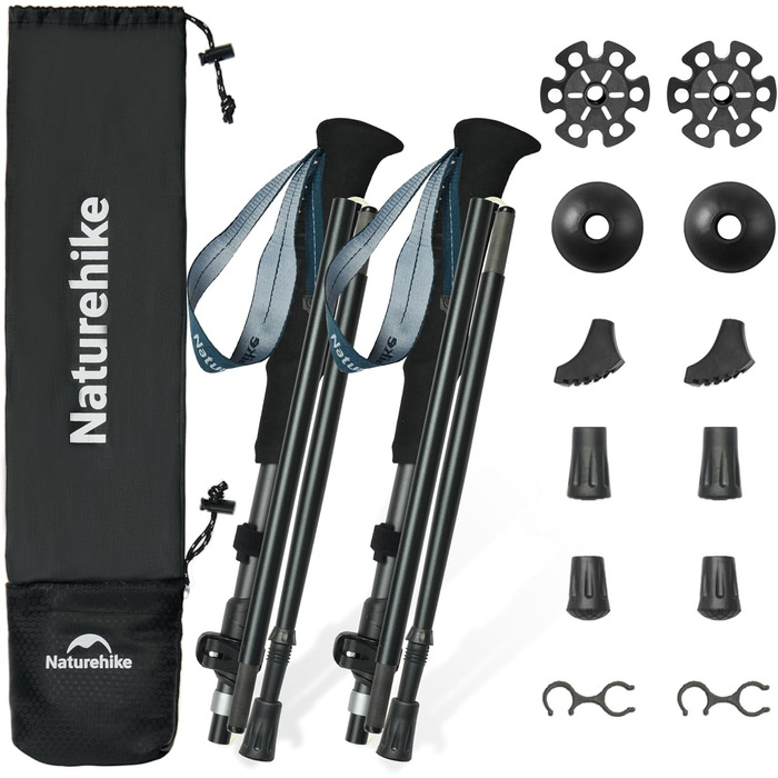 Трекінгові палиці Naturehike Ultraleicht - легкі складані палиці для піших прогулянок та трекінгу (115-135 см, алюміній 7075, чорний)