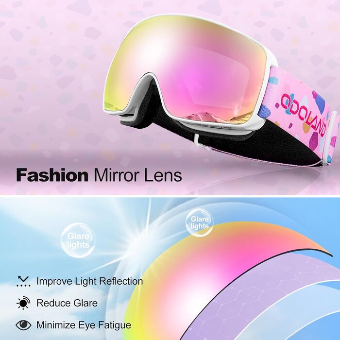 Дитячі гірськолижні маски Odoland для дівчаток та хлопчиків, сумісні зі шоломом, дзеркальні, захист від UV, проти запотівання, для катання на лижах та сноуборді, VLT 20% (рожеві — VLT 18%)
