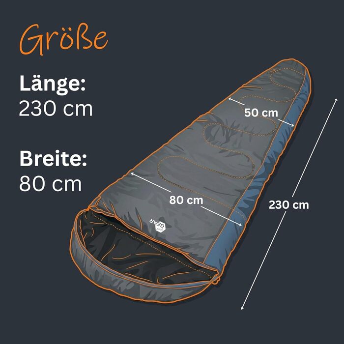 Спальник зимовий GEAR Mumienschlafsack Sirocco -18°C, 230x80 см, водонепроникний, для трекінгу та кемпінгу (синьо-сірий)