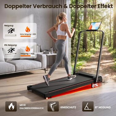 Складана бігова доріжка Dskeuzeew Walking Pad з регулюванням нахилу для дому, чорно-червона