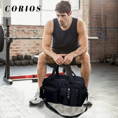 Велика спортивна сумка CORIOS для чоловіків і жінок, дорожня duffle сумка з оксфорду, для плавання, фітнесу, тренувань, ручна поклажа з відділенням для взуття, чорна