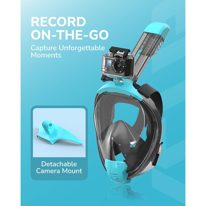 Маска для снорклінгу ACURE SN04, повна маска з кріпленням для камери, антизапітніння, CO2 безпечна, для дорослих та підлітків (чорно-зелена, S/M)