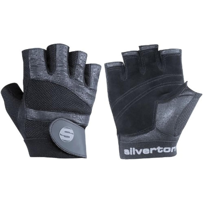 Сріблясті фітнес рукавички Silverton PRO Plus для чоловіків і жінок, регульована застібка на зап’ясті, шкіряні вставки, подвійний шов, спортивні тренувальні рукавички