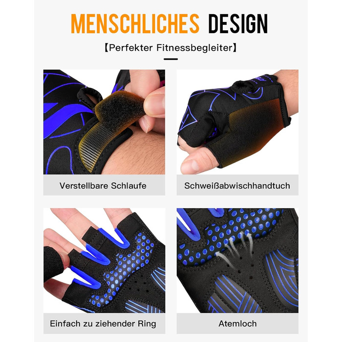 Велосипедні рукавички ATERCEL напівпальцеві для чоловіків - рукавички для велоспорту TB з SBR-подушками для їзди на велосипеді, фітнесу (Блакитний, S)