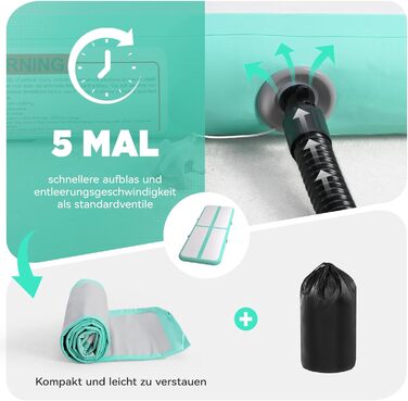 Мата Airtrack Matte для гімнастики, йоги та тренувань: довжина 2/3/4/5/6м, товщина 10/15см, з електричним насосом 600W, зелена