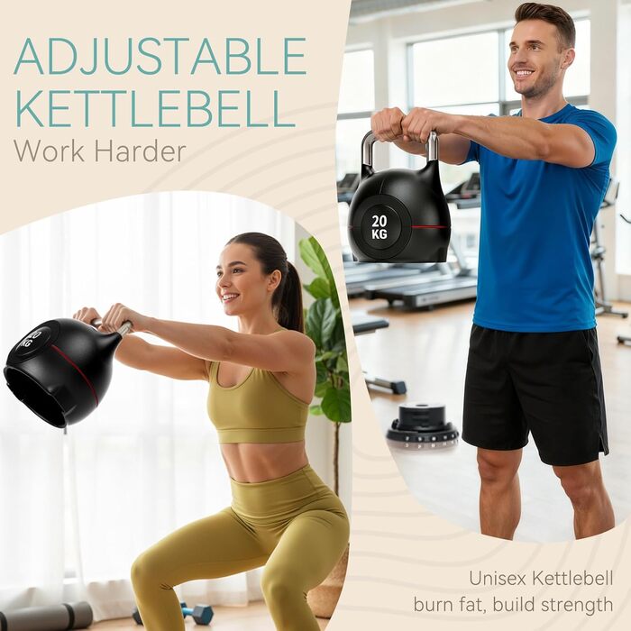 Кетлбел регульований 7-в-1 для дому, 20 кг. Набір гантелей-кетлбелів для фітнесу, чорний. Ідеально для домашнього тренажерного залу.