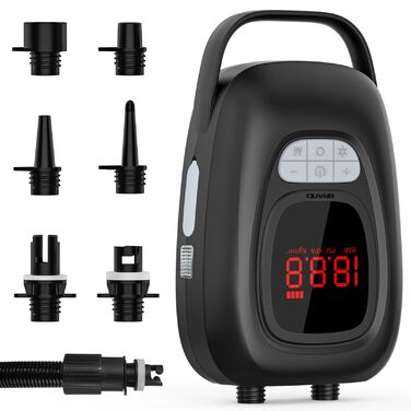 Електричний насос для SUP дошки 20 PSI, подвійний режим, акумулятор 6x2500mAh, LED, авто-стоп - для SUP, каяків, човнів, кемпінгу