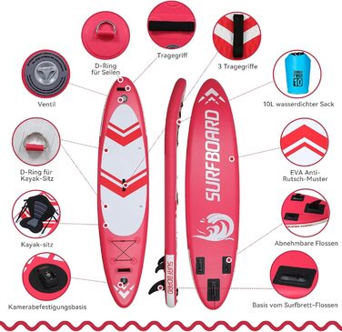 Надувна SUP-дошка ZealWe 320/335 см з аксесуарами, серфборд до 150 кг, комплект: алюмінієве весло, сидіння, рюкзак, насос
