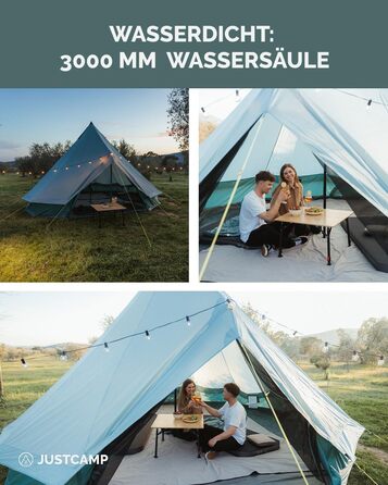 Намет JUSTCAMP Bell Tipi для сім'ї та групи - 4 розміри (4-12 осіб) - водонепроникний (3000 мм) - з висотою в стійці - 2 кольори (сірий, м'ятний) (8 осіб - м'ятний)