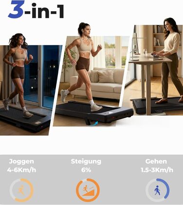Бігова доріжка Walking Pad з нахилом 6%, для дому та офісу, до 136 кг, з додатком, 6-12 км/год, чорна, 90 см