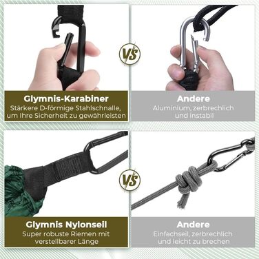 Гамак Glymnis Ultraleicht Outdoor - легкий туристичний гамак для відпочинку на природі з тросами та карабінами (до 300 кг)