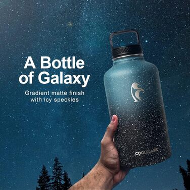 Термос-пляшка Coolflask 2 л з соломинкою та 3 кришками, велика ізольована сталева пляшка для води, спорт і подорожі, Starry Indigo Black