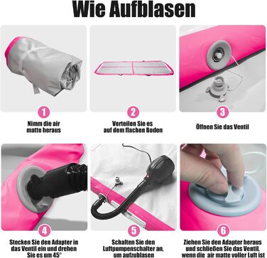 Надувний гімнастичний мат для дому та активного відпочинку 3м/4м/5м, 10см, рожева