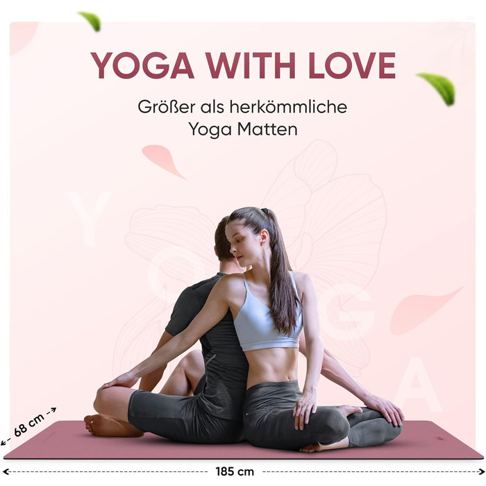 YOGALABS® Преміум йога-мат STUDIO 185×68×0,4 см, екстра великий, ремінь у комплекті, ECO PU та натуральний каучук, антиковзка поверхня, для йоги, гімнастики та пілатесу, 100% екологічний, без шкідливих речовин, бузковий
