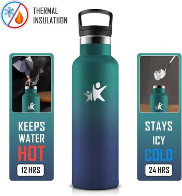Фляга KollyKolla 750 мл з нержавіючої сталі, ізольована, з трубочкою, BPA-Free, для газованої води, вакуумна термофляга, фляга для води для дорослих, універсальна, для спорту, офісу, тренажерного залу, велосипеда, кемпінгу, темно-синій (500 мл, темно-зеле