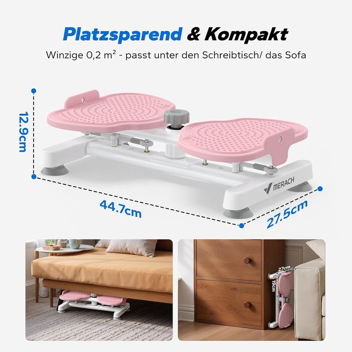 MERACH Диск для скручування тазу, тренажер для пресу з 2 еластичними стрічками, для підтяжки талії та кор-тренінгу, до 136 кг, безшумний фітнес-інвентар для дому (Рожевий)