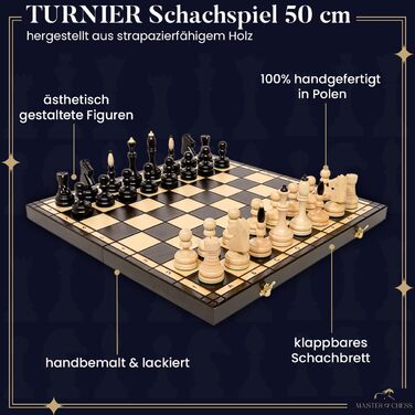 Шаховий набір Master Of Chess Staunton 50 см, дерев'яний, бук і береза, преміум-якість, велика дошка для гри, елітне шахове поле