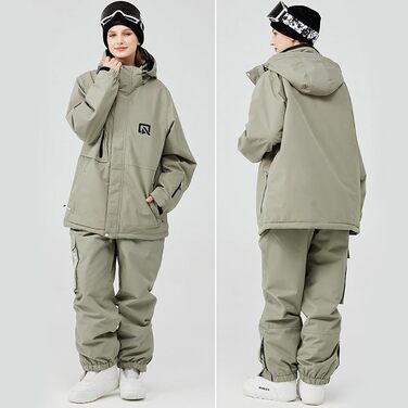 Комплект зимового костюма HOUZONIY: куртка та штани для катання на лижах та сноуборді, водонепроникний, знімний капюшон, кольори: 384 (хакі) + 2021 (чорний)