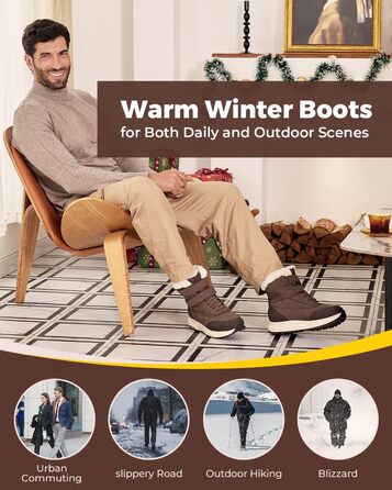 Черевики зимові чоловічі FitVille широкі, теплі, водонепроникні, з підкладкою, короткі, зимові, для вулиці, антиковзаючі (42 EU, коричневі)