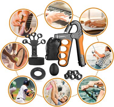 Набір для тренування рук (5 шт.) – з регульованим опором, підтримуючою ручкою для передпліччя, розтягувачем пальців, кільцем для хвата та м'ячиком для зняття стресу для спортсменів