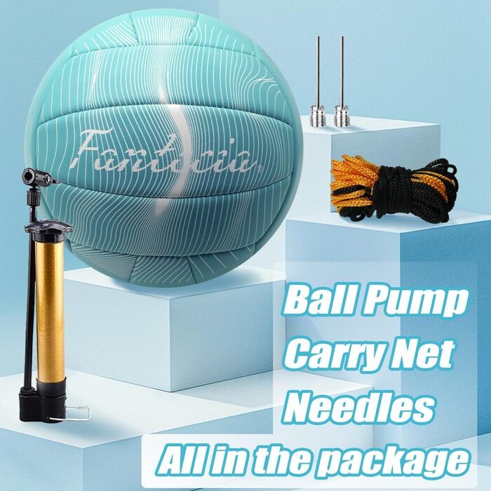 Волейбольний м'яч Fantecia з насосом, розмір 5, Soft Touch, для занять, гри, пляжу, басейну, синій