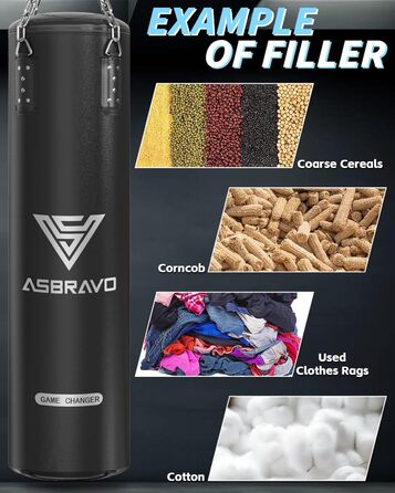 Боксерський мішок ASBRAVO для дорослих, 4 фути, PU, 12oz, комплект з рукавичками для MMA, муай-тай, кікбоксингу, тренувань вдома, бойових мистецтв (порожній), чорний