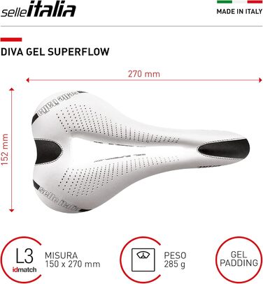 Сідло велосипедне Selle Italia Diva Gel Superflow L3 біле, унісекс, для дорослих