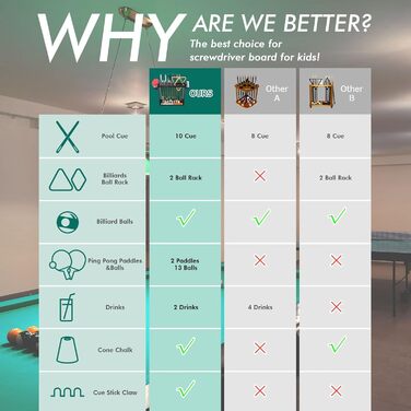 Підставка для бильків XCSOURCE 2-в-1: для бильків та шатків для пінг-понгу. Масивна дерев'яна підставка на підлозі, вміщує 9 бильків. Комплект з м'ячиками, аксесуари для більярду та пінг-понгу. Чорний колір.