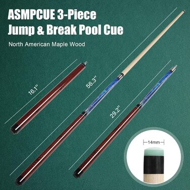 Більярдний кий Pool Queue 58 дюймів, тверде дерево, наконечники 13 мм, для професійних гравців, 1/2 кий, більярдний стіл, спорт (Колір: Браун)