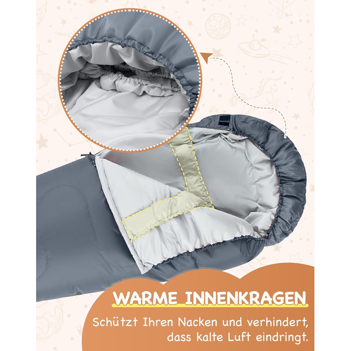 Сплячий мішок KingCamp для дітей та дорослих, 3-4 сезони, двошаровий, теплий, сірий, для кемпінгу та походів, 165x70x45 см