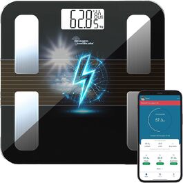 Вага Newgen Medicals: Розумна вага для тіла з сонячним акумулятором, вимірювання жиру, LCD-дисплей, до 180 кг (вага для тіла, фітнес-вага, вага для людей похилого віку)