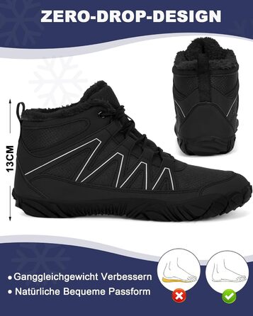 Зимові шкарпетки-черевики Ruyi для жінок та чоловіків, тепла підкладка, водонепроникні, для трейлраннінгу, комфортні зимові черевики з широкою передньою частиною, чорний, 42 EU